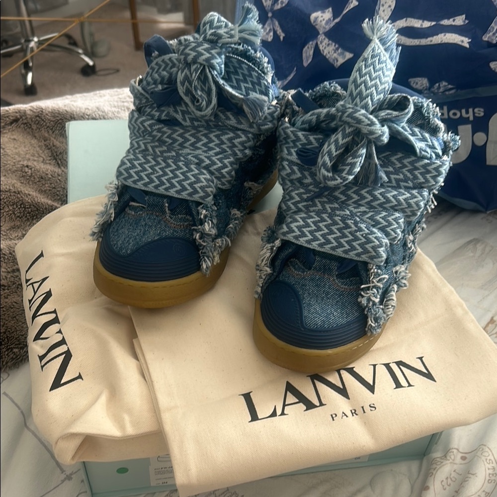 Lanvin Blue and Tan High-Top Sneakers